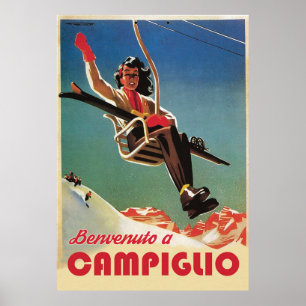 Affiche Campiglio, Femme sur un télésiège