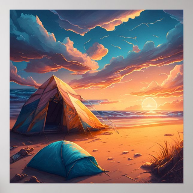 Affiche Camping au lever du soleil (Devant)