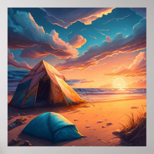 Affiche Camping au lever du soleil