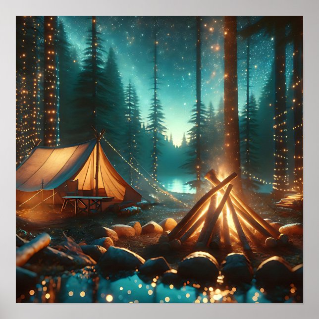 Affiche Camping avec de jolies lumières (Devant)