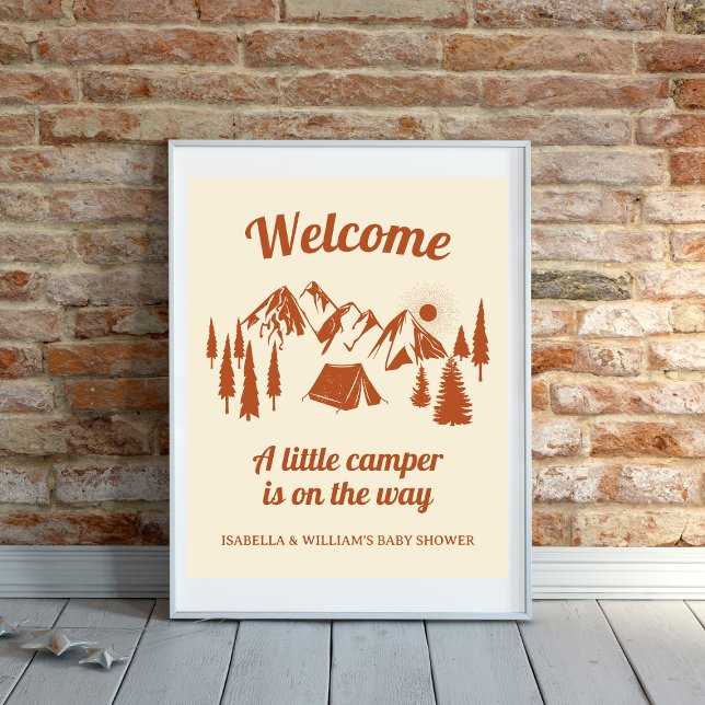 Affiche Camping Baby shower Petit Camper Bois (Camping Baby Shower Little Camper Woodland Poster)