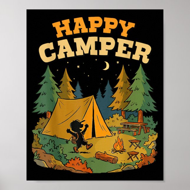 Affiche Camping campeur heureux pour garçon Camping campeu (Devant)