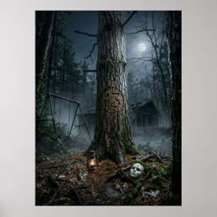 Affiche Camping dans la forêt hantée de minuit