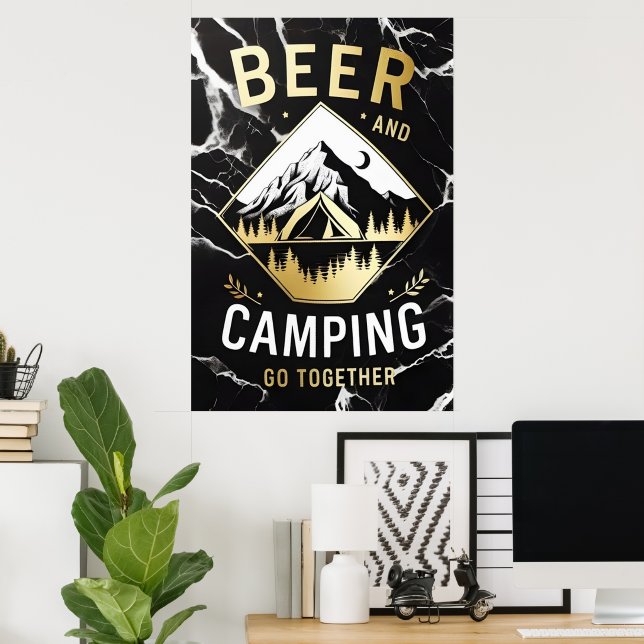 Affiche Camping de montagne et bière (Bureau à domicile)