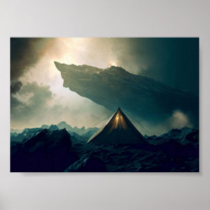 Affiche Camping de tentes dans l'espace profond