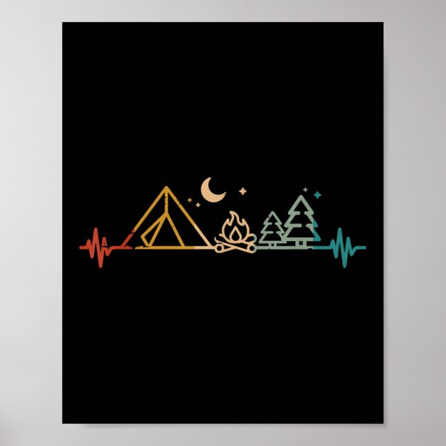 Affiche Camping Heartbeat Tent Campfire Trees Camper Men W (Devant)
