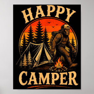 Affiche Camping heureux bigfoot sasquatch aventure en plei