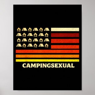 Affiche Camping heureux vie de camping drapeau rétro tente