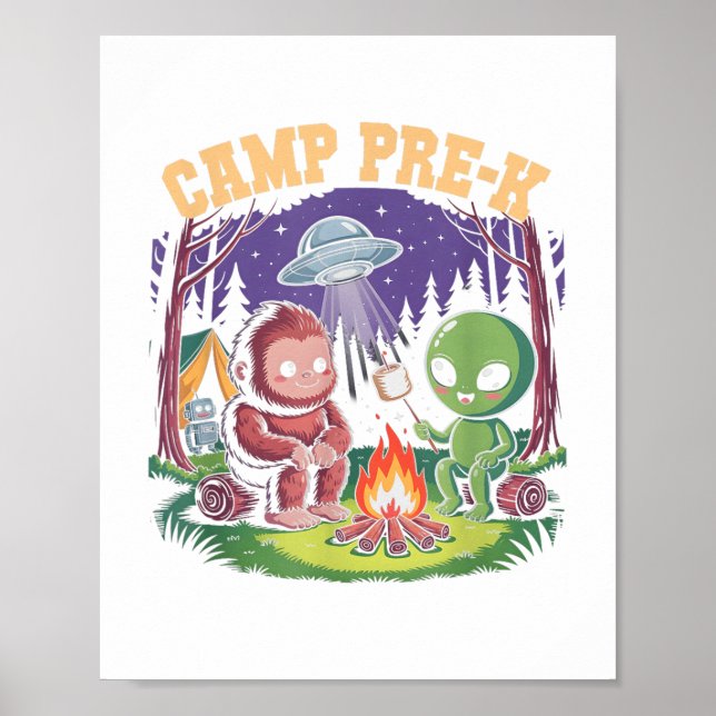 Affiche Camping Pré-k Enfants Camping Alien Camp Bigfoot (Devant)