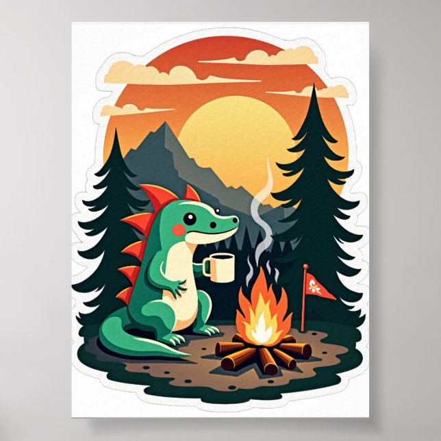 Affiche Camping Rétro Feu de Camp Axolotl Pinède Sauvage (Devant)