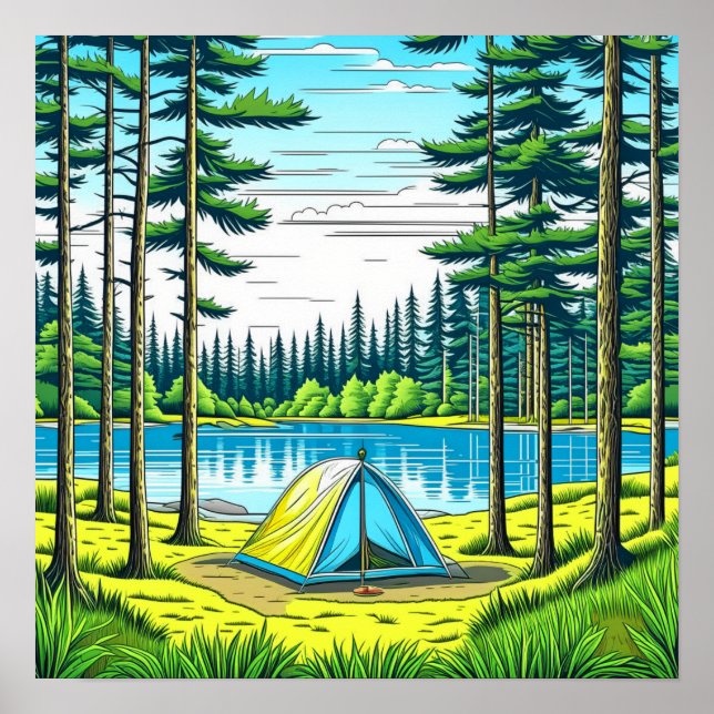 Affiche Camping Tente à thème dans les bois (Devant)