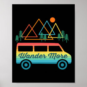 Affiche Camping Van Camper Rétro Vintage Coucher de soleil