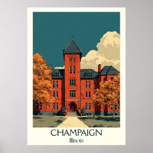 Affiche Campus Art de l'Université Vintage de l'Illinois