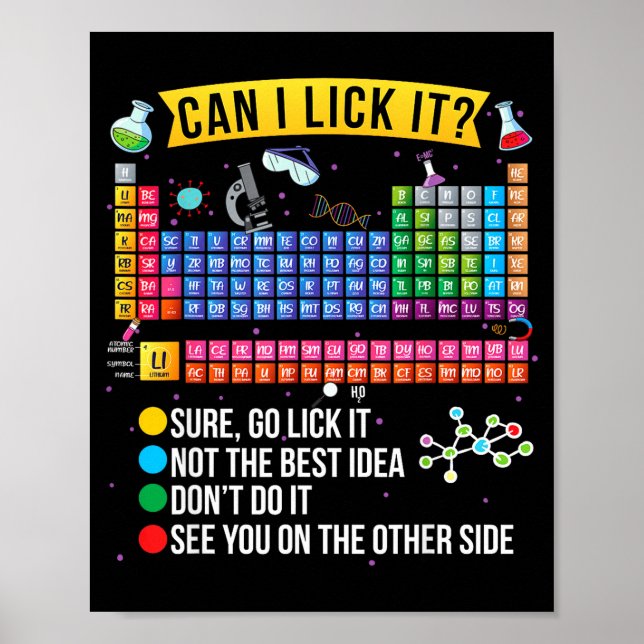 Affiche Can I Lick It Periodic Table Funny Science Chemist (Devant)