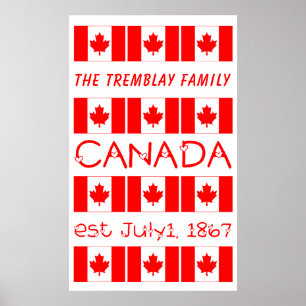 Affiche Canada Day Red Maple Leaf Pattern Canadian Flag