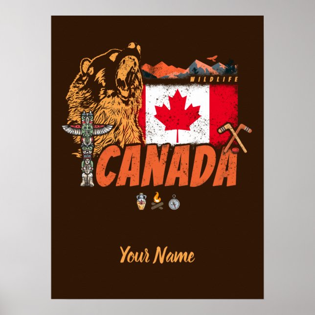 Affiche Canada vintage flag and grizzly bear souvenir (Devant)