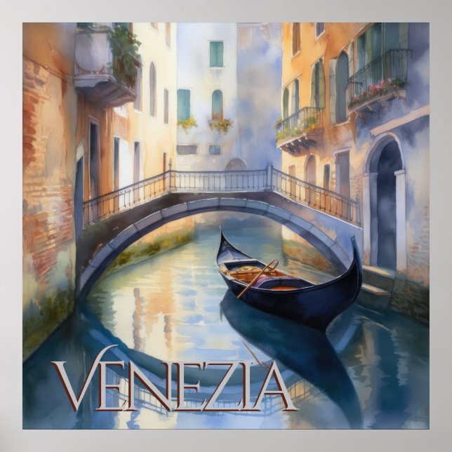 Affiche Canal d'aquarelle magique à Venise Travel (Devant)