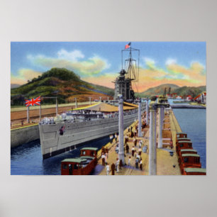 Affiche Canal de Panama Pedro Miguel serrure avec navire