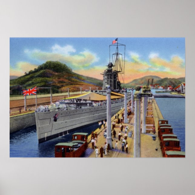 Affiche Canal de Panama Pedro Miguel serrure avec navire (Devant)
