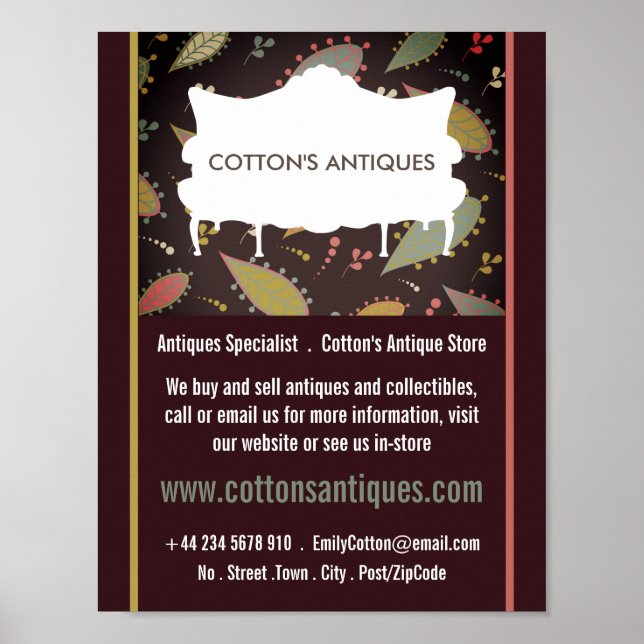Affiche Canapé vintage, Boho violet chic, magasin d'antiqu (Devant)