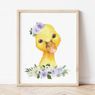Affiche Canard, Animaux de ferme, Fleurs violettes, Neutre
