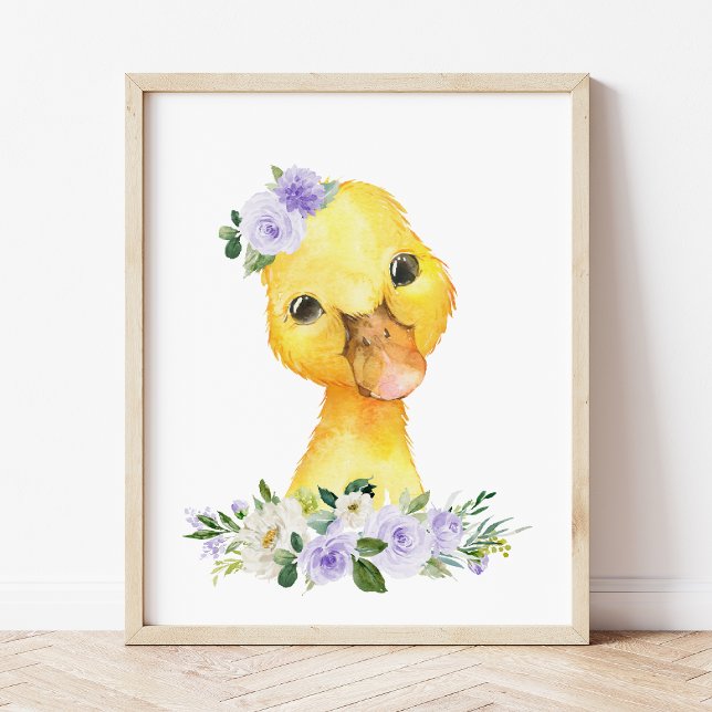 Affiche Canard, Animaux de ferme, Fleurs violettes, Neutre (Créateur téléchargé)