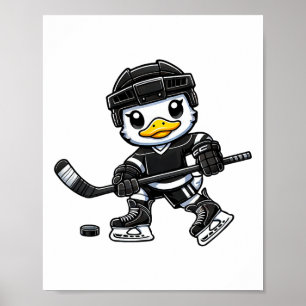 Affiche Canard Chibi Jouant au Hockey sur Glace Design Mig