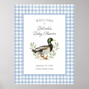Affiche Canard colvert bleu à carreaux Bienvenue à la baby