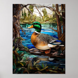 Affiche Canard colvert dans un design de vitrail