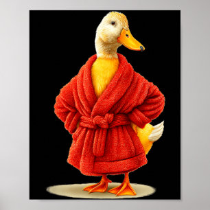 Affiche Canard drôle en pyjama rouge pour oie et pyjama