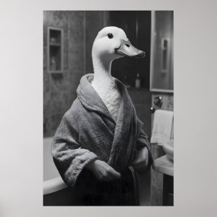 Affiche Canard drôle en robe de chambre imprimé, mur de sa