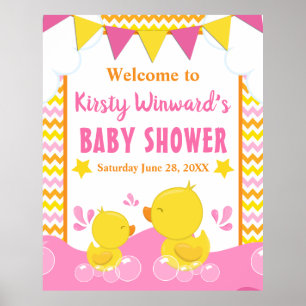 Affiche Canard en caoutchouc jaune et rose pour Baby Showe