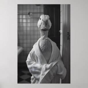 Affiche Canard en robe de chambre imprimé drôle d'art anim