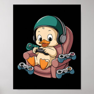 Affiche Canard Gamer En Colère Avec Casque Et Contrôleur