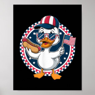 Affiche Canard patriotique drôle Drapeau américain Hot Dog