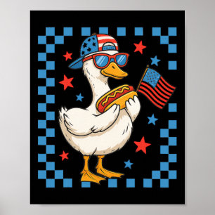 Affiche Canard patriotique drôle Drapeau américain Hot Dog