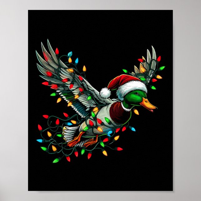Affiche Canard Père Noël Volant Avec Lumières De Noël Chas (Devant)
