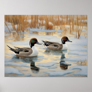 Affiche Canards à ongles sur l'étang de neige