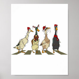 Affiche Canards de Noël Joyeux Arbre Lumières Canard de No