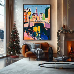 Affiche Canaux et vélos d'Amsterdam dans l'art fauviste
