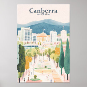 Affiche Canberra Australie Gouache Illustration Voyage