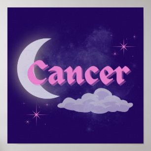 Affiche Cancer Céleste Lune Nuage étoiles Astrologie Art