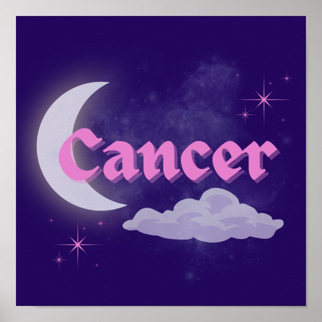 Affiche Cancer Céleste Lune Nuage étoiles Astrologie Art (Devant)