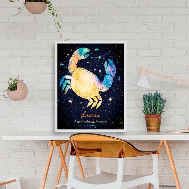 Affiche Cancer Constellation Zodiaque Aquarelle étoile Gal (Créateur téléchargé)