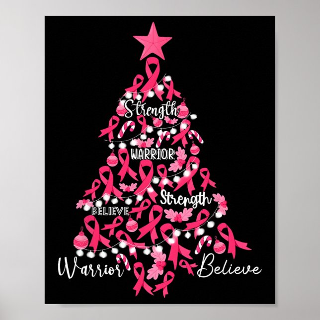 Affiche Cancer du sein Arbre de Noël Pink Ribbon Combattre (Devant)