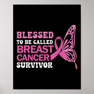 Affiche Cancer du sein Survivante Pink Ribbon Papillon