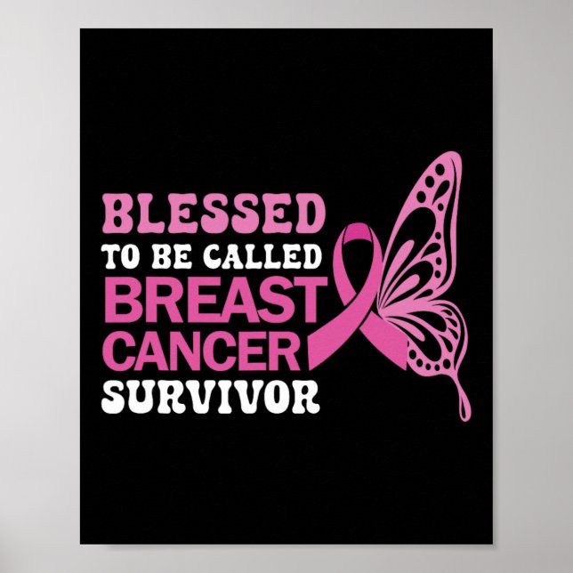 Affiche Cancer du sein Survivante Pink Ribbon Papillon (Devant)