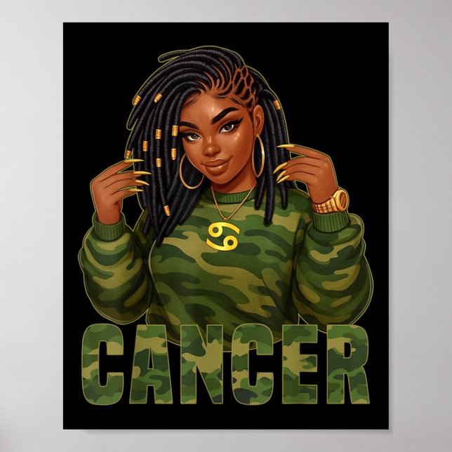 Affiche Cancer Queen Loc&#39 ; d Camo de femme noire Zodia (Devant)