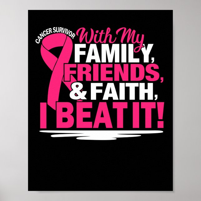 Affiche Cancer Survivor Foi Amis Famille Rose et blanc (Devant)