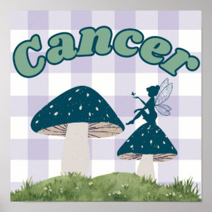 Affiche Cancer Zodiac Cottagecore Fée Champignons